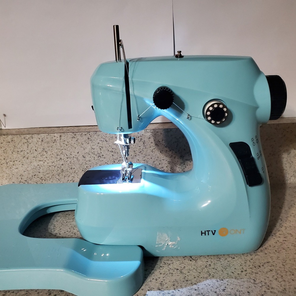 HTVRONT Mini Sewing Machine Blue Good Portable Electric Extension Table + Cords